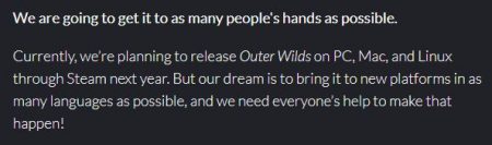 Outer Wilds Steam announcement
