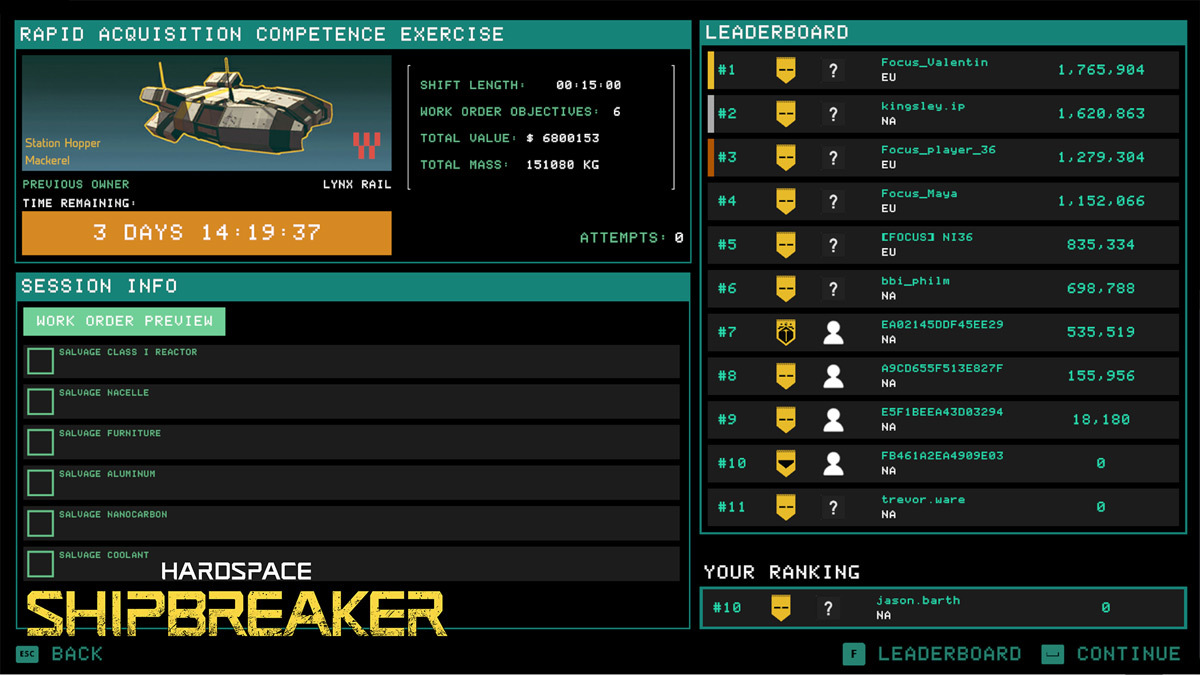 Hardspace Shipbreaker Leaderboard