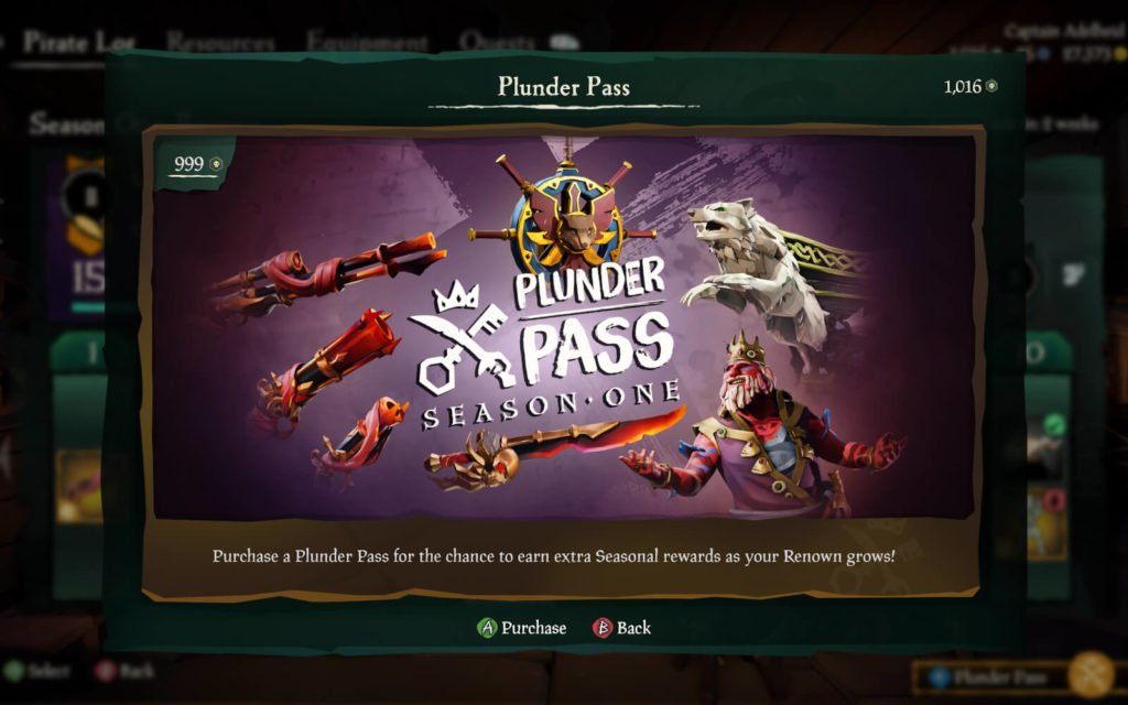 Sea of Thieves Plunder Pass Saison 1