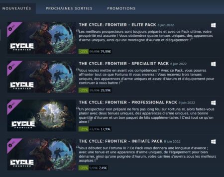 The Cycle Frontier packs