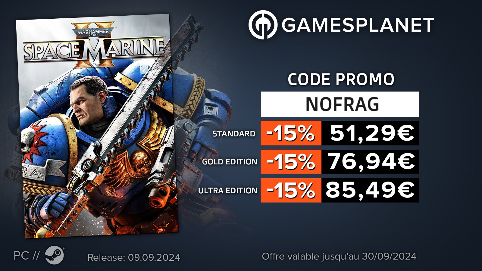 Gamesplanet W40K - Spacemarine II - codepromo NOFRAG